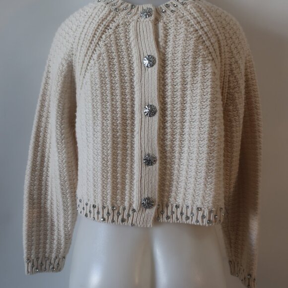 Womens ba&sh 100% Wool Cream Knit Sweater W/Silver Rhinestones Details Size XS - Picture 8 of 10